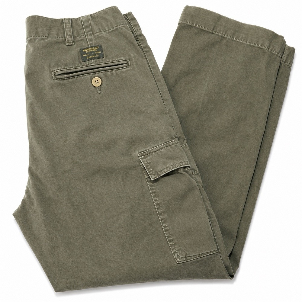 Vintage Y2K American Eagle Cargo Pants Mens 34x30 Olive Green Baggy Wide Leg